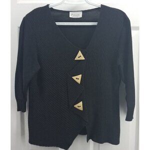 Putorti Sz L 3/4 Sleeves Sweater 3-Button Stretch Ribbed Black